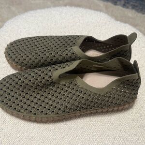 Brand New Ilse Jacobsen olive green Perforated Slip-Ons size 37